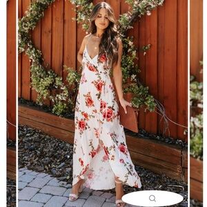 VICI KELLEN FLORAL HIGH LOW WRAP MAXI DRESS